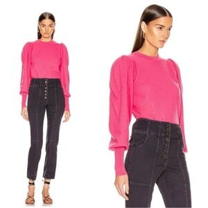 Ulla Johnson Katerina Puff Sleeve Merino Wool Crew Neck Sweater - Fuchsia size S